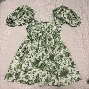 Green Floral Puff Sleeve Dress